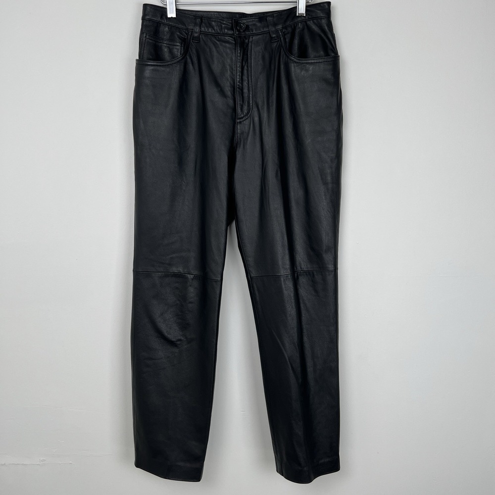 Vintage Jones New York Sport Genuine‎ Leather Pants Size 8 Straight Black Biker